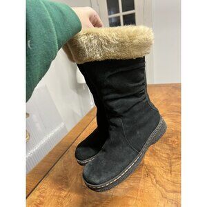 Baretraps Women’s 6 Black Suede Mid-calf Boots with Faux Fur Lining Snow Boots